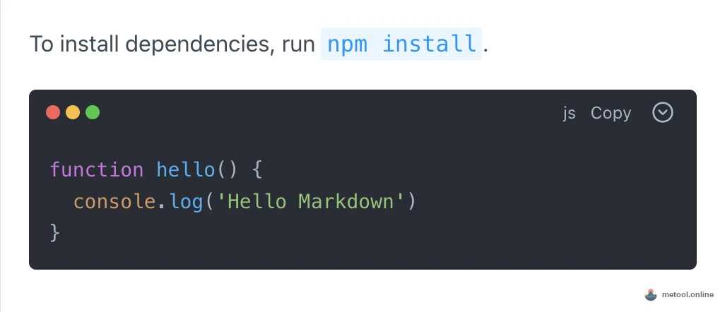 Rendered inline code and highlighted fence